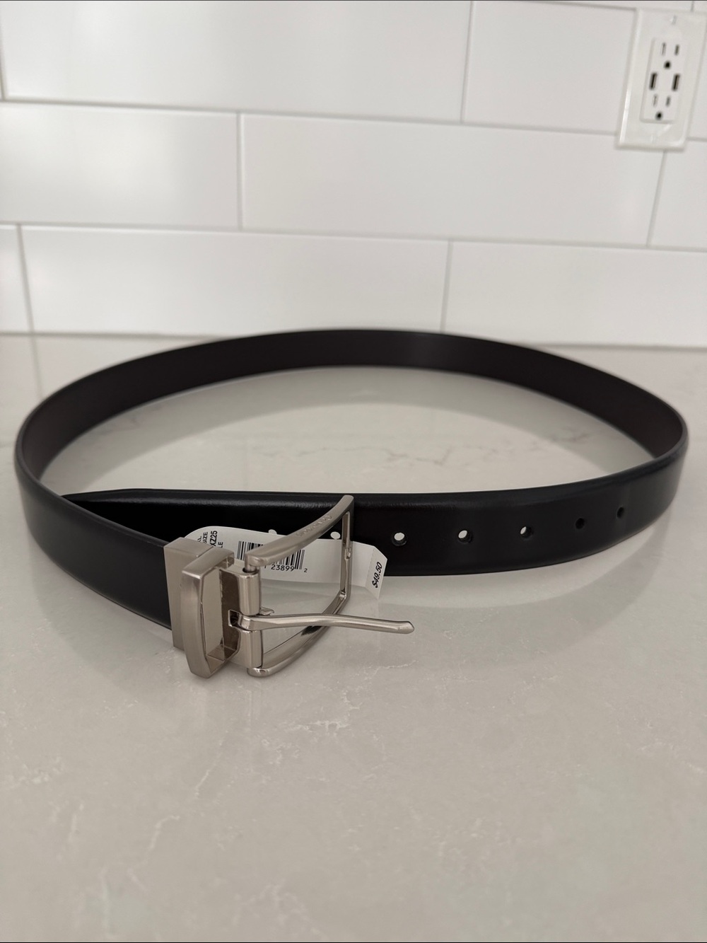Calvin Klein Classic Black Leather Belt with Silver Buckle - Men